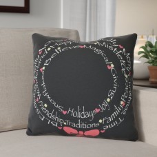 The Holiday Aisle Wreath of Words Outdoor Throw Pillow HLDY7450